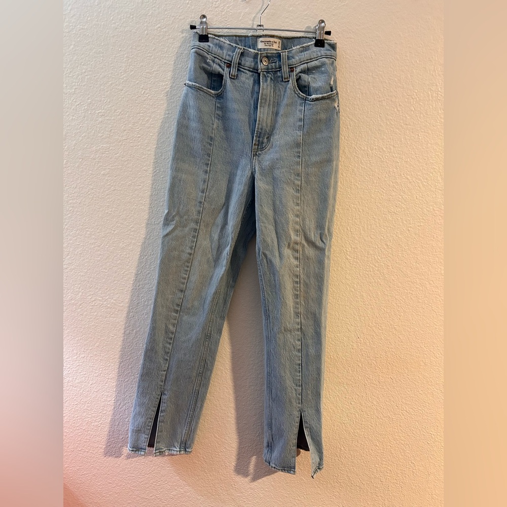 Abercrombie & Fitch Light Blue High-Rise Split Hem Skinny Jeans